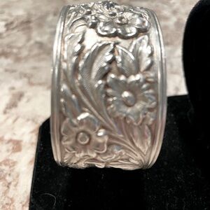 Vintage S Kirk & Son Floral Repousse 1 1/4” Wide Cuff Bracelet